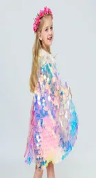 Fashion Girls Sequin Capes Cloak Rainbow Fish Scale For Kines для детей Рождественский Хэллоуин Косплей Маленький Костюм Принцессы L2760353