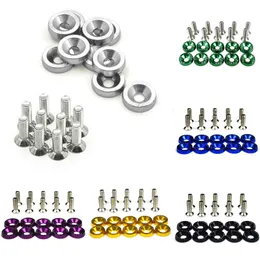 2024 2024 10pcs Auto modifizierte Hex -Befestigungselemente Fender Waschmaschine Stoßfänger Konkave Konkave Aluminium JDM Kotflügelwaschmaschinen und M6 Bolt für Honda