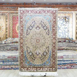 Tapetes 3'x5 'Feito à mão tradicional de tapete de seda floral de medalhão turco tradicional (qzt20a)