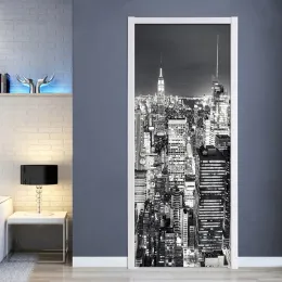 ملصقات ثلاثية الأبعاد خلفية أسود مدينة أبيض بناء مشهد جدارية غرفة المعيش