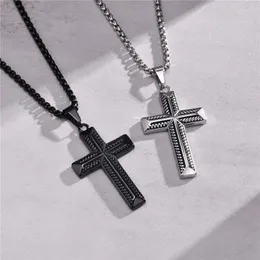 Pendant Necklaces Modyle Black Silver Color Stainless Steel Solid Cross Necklace For Men Vintage Prayer Religious Christian Gifts Jewelry