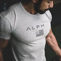 Mens Gym Summer Compression Tight Man Letter Printing Short Sleeve T-shirt Sports Fitness Cotton Casual Top Male Clothing 240412