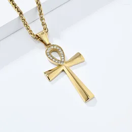 Pendant Necklaces JHSL Male Men Egyptian Ankh Crux Ansata Cross Necklace Big Fashion Christian Jewelry Box Chain Stainless Steel