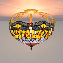 Luci del soffitto Decorazione per la casa europea e americana Retro Tiffany Mediterranea Dragonfly Lampada colorata