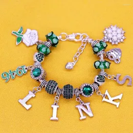 Braccialetti di fascino Stili europei Big Hole Sorer Est 1946 incorporato White Rose Lady Club Sorority Green Links Bracciale con Extender