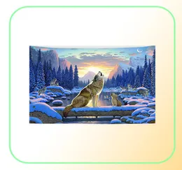 Стена скандинавских животных висит гобелен декоративная волчья ткань домашняя комната декор зимний фермерский дом палаток роспись 2338295