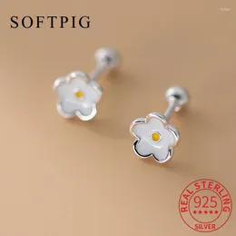 Brincos de garanhão softpig Real 925 Flor de esmalte de prata esterlina de 6 mm para mulheres Classic Fine Piercing Screw Ball Acessórios