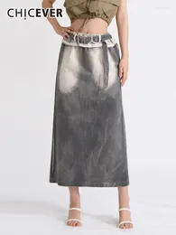 Spódnice acever hit kolorowa dżinsowa spódnica dla kobiet wysokiej talii streetwear vintage do stare luźne dzielone ubranie na letnie ubranie midi żeńskie