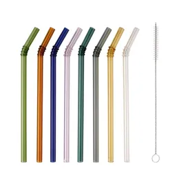 Glass straw, heat-resistant, transparent, colored, environmentally friendly, recyclable, milk tea straw, environmentally friendly elbow straw, 7 inches