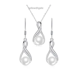 S925 Sterling Silver geometric Freshwater Pearl Earring Necklace Set womens light luxury fashion collarbone chain jewelry