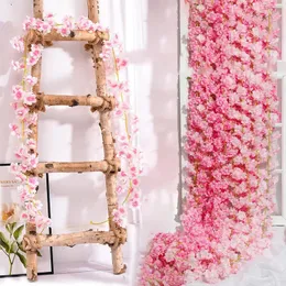 Flores decorativas 1.8m Flor de cerejeira rosa Flor artificial Grúola de seda Vinha Vid Party Garden Arch Casamento Decoração de Antecedência