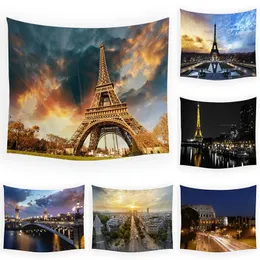 Tapestres Paris View Night View Eiffel Tower Street Decoração de fundo de pano de pano paisagem arquitetura de quarto de cama Tapestry 95x73cm