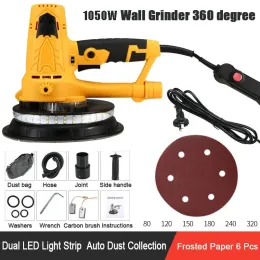 Acessórios 1050W Grinder Speed Hine Speed Ajuste com tiras de iluminação LED lixadeira de drywall 220V Polhener de parede com 6pcs