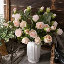 装飾的な花人工花シルクペーニーローズピンクロングスタム植物ブライダルブーケウェディングテーブル偽のパーティー花瓶屋外の家の装飾