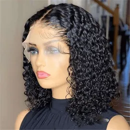 Kort kinky curly bob peruk mänskligt hår hd full spets front peruk billig rå peruansk jungfru människa hår transparent spets frontala peruk