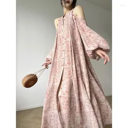캐주얼 드레스 2024 스프링 비치 우아한 꽃 미디 드레스 여자 프랑스 스타일 파티 요정 원피스 한국 패션
