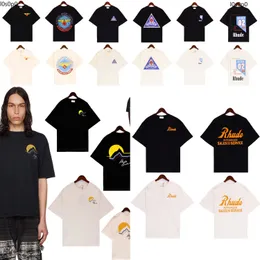 24sss Rhude mass moda de luxo camiseta de camiseta de t-shirt verão 100% algodão padrão de algodão masculino e feminina camisetas de camiseta de rua