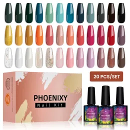 Gel Phoenixy 20/10Pc Gel Nail Polish Set UV Gel Nail Varnish Semi Permanent Nail Gel Polish Kit Soak Off Gels Nail Art Design Polish