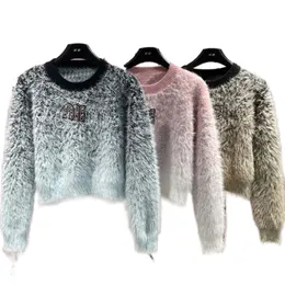 Nya Desinger Women Letter Rhinestone Logo Gradient Color Fashion Mohair Wool Sticked Thick Sweater Jumpers SML
