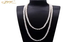 Jyx Perlenpullover Halsketten lange runde natürliche weiße 89 mm natürliche Süßwasserperlen Halskette Endlose Charm Halskette 328 2011049232673