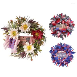 Decorative Flowers Patriotic Wreath Independence Day Decoration 4Th Of July Memorial Wreaths Decor For Front Door Wall Outside