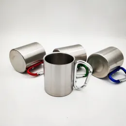 220 ml termisk överföring kaffemugg mugwith carabiner handtag anpassa rostfritt stål sublimering bärbar resekopp JXW933 LL