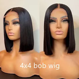 رخيص بوب قصير بوب شفاف HD الدانتيل شعر بشرة بشرة شعر مستعار 8-14inch Mink Brazilian Hair شعر مستعار 4x4 إغلاق بوب بوب