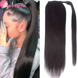 Straight 8-32 Inches Hine Made Magic Wrap Around Clip in Ponytail Remy Brazilian Human Hair Extensions