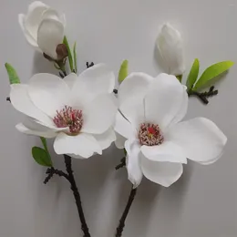 Flores decorativas 2 cabeças Artificial Magnolia Flower Arrangement Home Wedding Desktop Decor Silk simulado