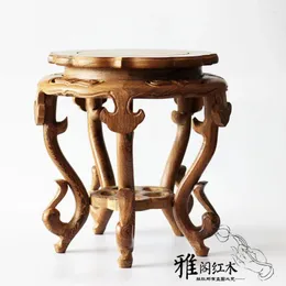 Decorative Plates Millettia Laurentii Wood Carved Bonsai Disply Pedestal Vase Artical Statue Luxury Collection Base Classical Design