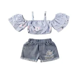 Toddler Baby Kids Girl Ubrania na ramię Tshirt Tops Dżinsowe spódnica stroje dziecięce odzież