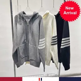 Winter 2023 New Sweet Cool Hooded Long Sleeve Four Bar Plush Cardigan Zipper Loose Sweater for Women