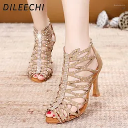 Dance ayakkabıları Dileechi Kadın Parti Kadife Parlayan Rhinestones Yumuşak Sole Latin Bronz Siyah Salsa Topuk 9cm