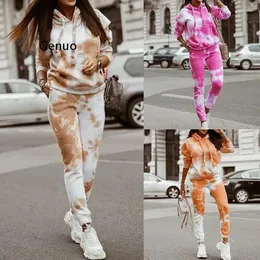 Women's Two Piece Pants 2 Marble Tie Dye Sweatsuit And Hoodies Tracksuit Sweatpants Pullover Joggers Casual Set