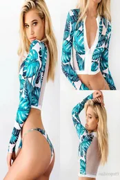 SXL Print Floral Long Swimoe Women Bikini Crop Top Surfing Beachwear Brazilian Tankini Swimsuit Swim Suits Women Biquni8612634