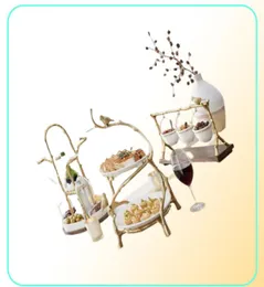 أطباق ألواح الذهب فرع أوك وجبات خفيفة قف عيد الميلاد حلوى الديكور عرض المنزل الحزب التخصص Rack4059272