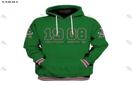 AKA 1908 Green Pattern Tattoo 3D Over Printed Hoodie Man Women للجنسين خارج الملابس السحابية sweatshirt عرضية G12143381404