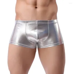 Underpantes Mjarttoria 2024 Pu Faux Leather Men Plus Size Boxers Mens U ensino convexo Bolsa preta shorts sexy sexy