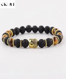 Oiquei neue Mode Männer039s Strang Arma Lava Rock und Natural Tiger Eye Stone und Lava Buddha Head Perlen Charm Bracelets Gif7931483