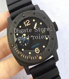 47 ملم الساعات الكربون الرجال مشاهدة رجال تلقائي Calp9000 أسود كاربوتنيك الألياف Dwayne Date Vs Pam Rubber Strap Band 616 VSF Mechani4166967