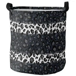 Çamaşır çantaları leopar baskı siyah beyaz çizgili katlanabilir sepet büyük kapasiteli su geçirmez depolama organizatör çocuk oyuncak çanta