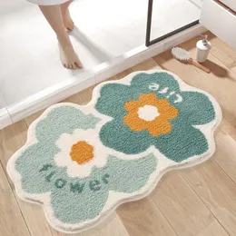 バスマットかわいい花のマットソフトスポッキングスーパー吸収性バスルームラグベッドルームフロントドアラテックスベースノンスリップカーペット洗濯可能