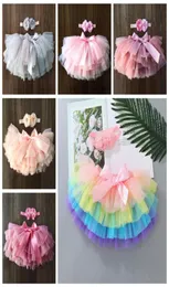 Baby Girls saias infantil menina tutu saia da cabeça de 2pcs conjuntos de tule recém -nascido arco de tule bloomers arco -íris vestidos curtos fraldas capa 11 colo4403323