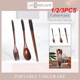 Spoons 1/2/3PCS Natural Wood Spoon Chopsticks And Fork Dinner Set Rice Soup Tableware Grain Handmade Household