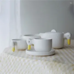 머그 링크 일본어 귀여운 오리 세라믹 머그잔 커피 컵 접시 주전자 그릇 한국 가정 시리즈 테이블트 월 생일 선물
