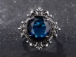 Big Peacock Blue Sapphire Rings for Women Men Vintage Vero Silver 925 Gioielli Anniversario Gifts party9877783