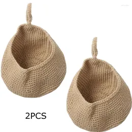 Storage Bags Wall Hanging Vegetable And Fruit Basket Natural Wicker Woven Kitchen Table Dry Shelf2pc