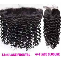 Deep Wave 13x4 HD Transparent Lace Frontal Closure Straight Water Wave Lace 4X4 Closure Only Human Hair Pre Plucked Kinky Curly 240408