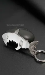 200st Metal 2 i 1 KeyChain Bottle Opener Creative Shark Fish Key Chain Beer Openers Keyring Ring Can Openers Alloy Shark Shape7601631