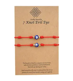7 узлов Blue Evil Eye Bracelet Baper Card Bracelet Регулируемая счастливая красная струнная браслеты пара ювелирных украшений браслет дружбы 2PSCS9816361